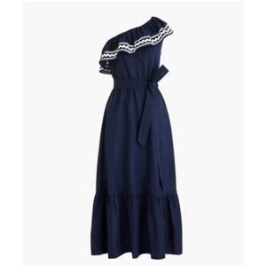 J. Crew Women’s Navy One-Shoulder Dress with Ric Rac Trim Sz XXS